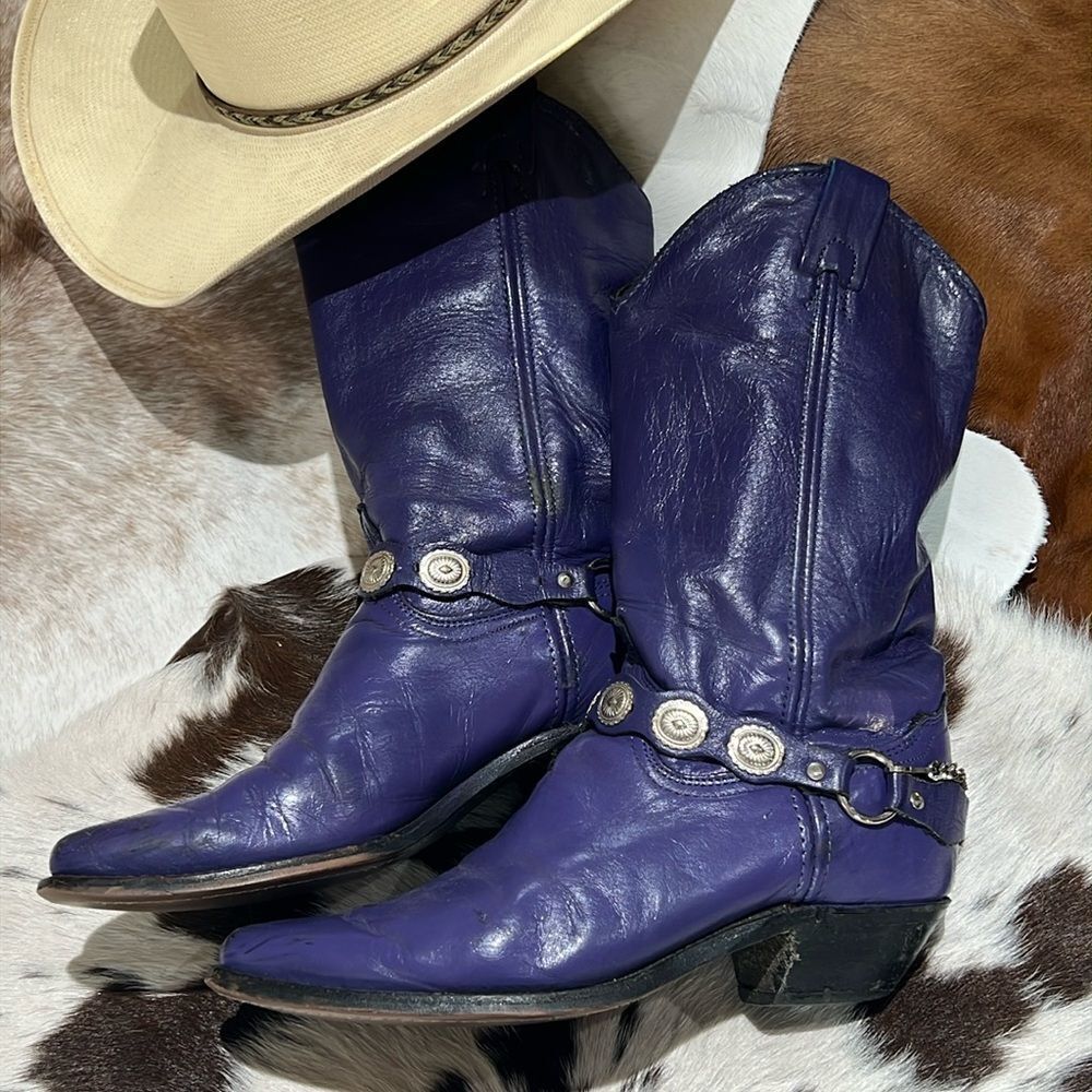 Vintage Purple Real Leather Cowboy Boots Festival Rave‎ Burning Man T1